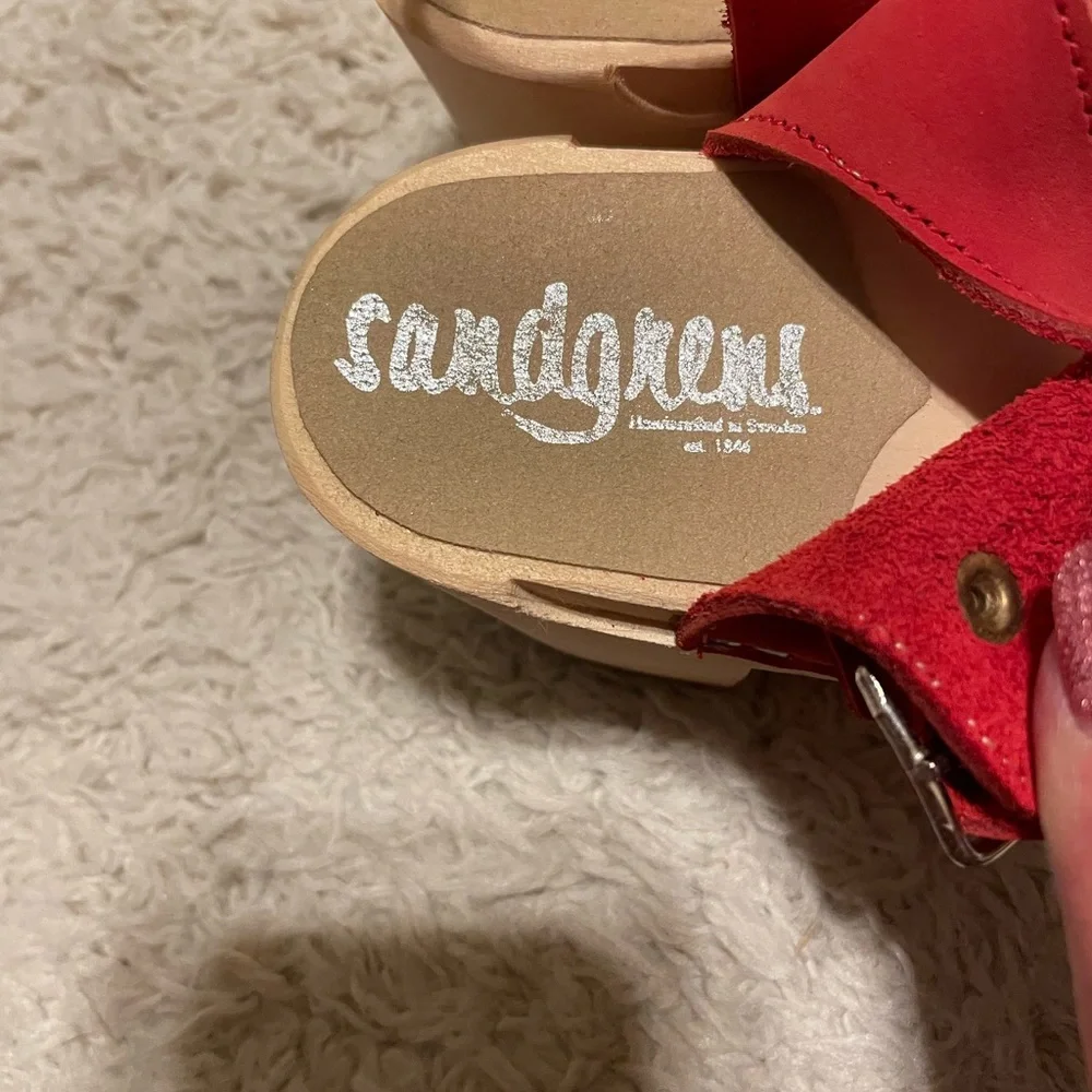 Sandgren Clog Sandals Red Nubuck Leather - Picture 9 of 12